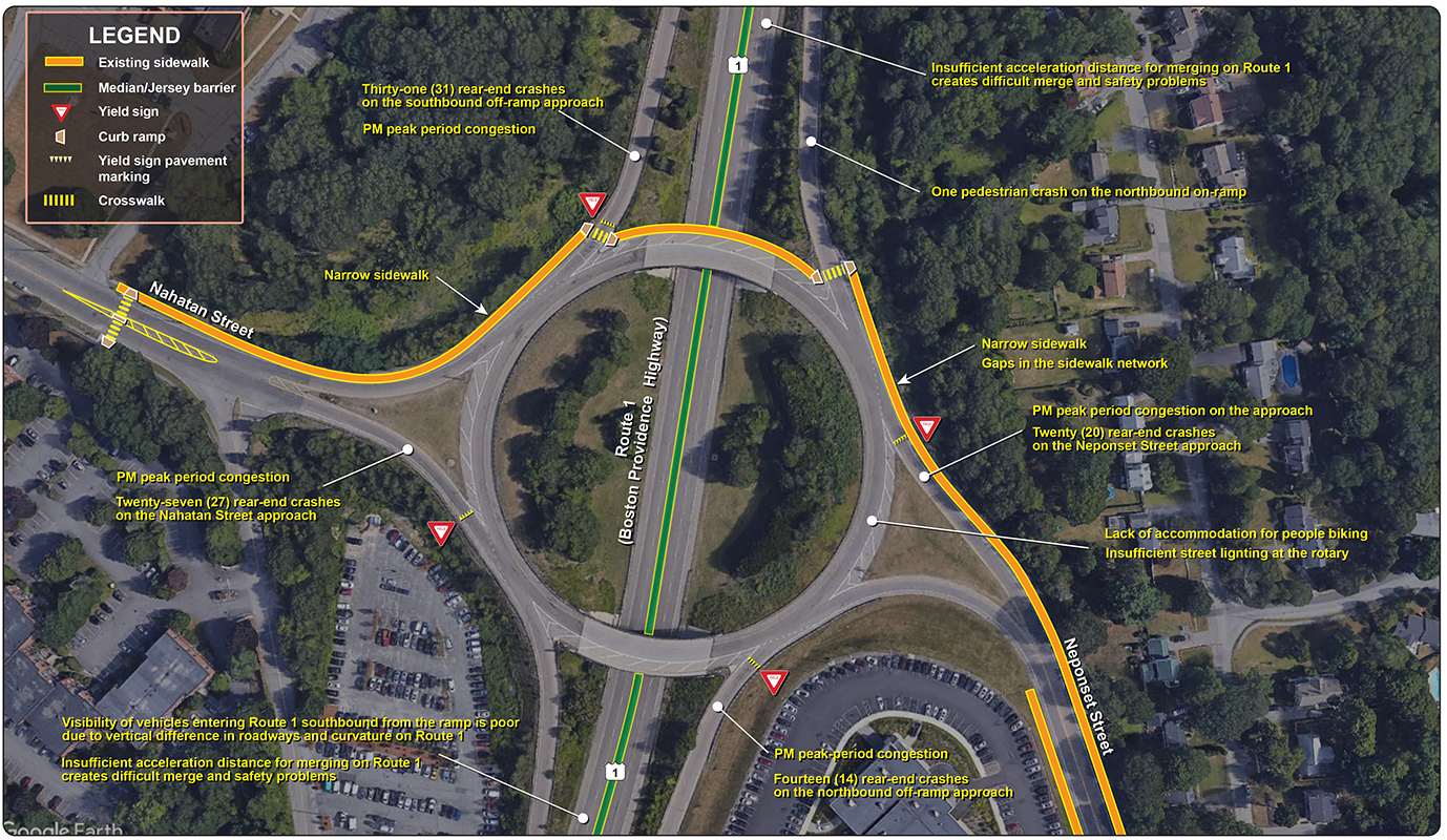 Figure 20
Route 1 at Pendergast Circle: Problems
Figure 20 is an aerial photo showing the intersection of Pendergast Circle and the problems at this location.

